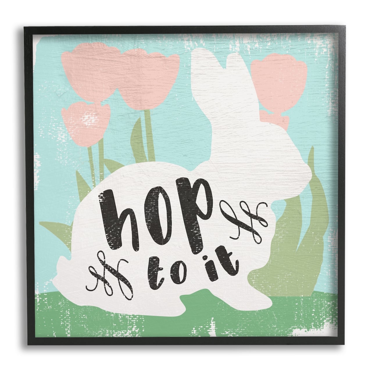 Stupell Industries Hop To It Easter Bunny Phrase Spring Tulips Framed Giclee Art